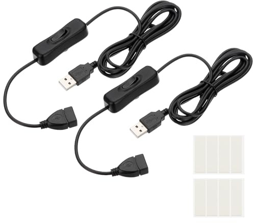 PATIKIL 2M USB Cable with ON/Off Switch, 2 Pcs USB Male to Female Extension Cord with Foam Double-sided Tape for LED Desk Lamp LED Strip, Black