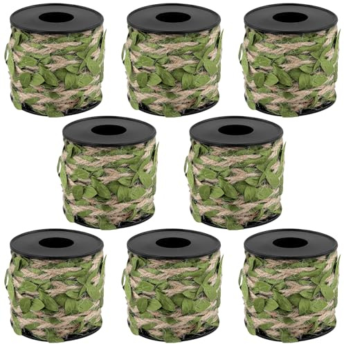 MUKCHAP Lot de 8 Rouleaux de Ficelle en Toile de Jute avec Feuilles Vertes 5 mm x 10 m pour décoration d'intérieur, Loisirs créatifs