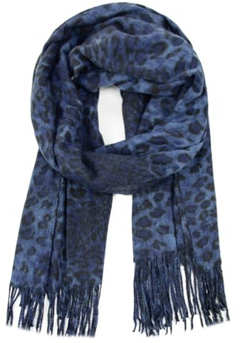 Glamexx24 Damen XXL Schal Kuscheliger warmer Leoparden Muster 3 farbiger Fransen Poncho Schal Oversized Deckenschal