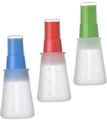 VICASKY 3pcs Silicone Oil Brush Bottles Heatproof Basting Brush Bottles for Kitchen Bbq Oil Dispenser Lids