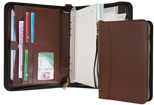 Wason A5 Portfolio Agenda con Anelli e Cerniera - Quaderno in Pelle PU con Blocco Note Staccabile e Ricaricabile, Blocco Legale per Organizzazione Aziendale, Studio e Viaggi (Caffè)