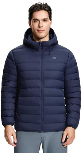 Pioneer Camp Doudoune d'hiver pour homme 90% duvet de canard 650 Fill léger chaud veste matelassée imperméable coupe-vent pliable doudoune avec capuche veste d'extérieur, bleu marine, M