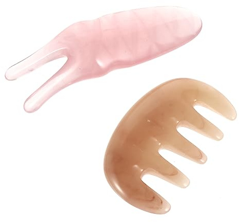 Vaguelly Peine Raspador para Cabeza en Resina Rosa, Herramienta Guasha de Masaje para Cuero Cabelludo, Set de 2 Piezas para Relajación y Cuidado Personal