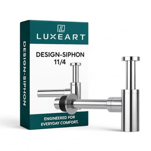Luxeart Design Siphon,Flaschensiphon aus massivem Messing,Ø32 mm Ablauf G 1¼″ Anschluss,H:(15–200 mm) L:(380mm),korrosionsbeständig,Waschbecken,Waschtisch,Ablaufgarnitur,Geruchsverschluss