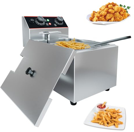 Commercial Deep Fryer with Basket, 8.4 QT/8 L Stainless Steel Electric Countertop Fryer with Temperature Control for Restaurant and Home Use, 1800 W