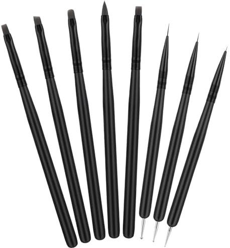 BUTBU 8 stycken nagelkonstborstar, nageldesignborstar, med dubbel ände, nagelkonst, liner, pensel, målning, konst, design, penselset, nagelprickigare, ritverktyg för långa linjer, tunna detaljer