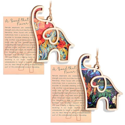 2pcs Elephant Friendship Ornaments, Friendship Gifts Sisterhood Elephant, Wooden Elephant Ornament with Story Card, Thoughtful Friendship Gift, Easter Gift Giving, Home Decoration