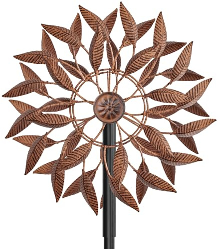 Wind Spinner Sculpture Cinétique Métallique, Déco Jardin Extérieur à Rotation, Hauteur Ajustable avec Socle à 5 Branches, Résistant à la Rouille, Grand Format (Couleur Rouille)
