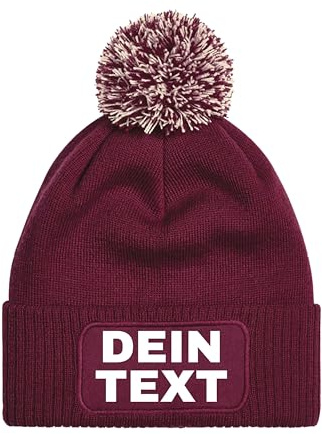 NIMAMA Personalisierte Mütze Beanie mit eigenem Text Bedrucken Lassen - Herren & Damen Strickmütze Wintermütze mit Bommel als Geschenk - Statement Lustiger Spruch Fun Mütze für Männer & Frauen