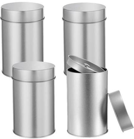 CHENGCKJ Paquete de 4 Latas de Té con Tapas Dobles Herméticas, Mini Recipientes de Almacenamiento de Té, Caja Redonda para Almacenamiento de Café, Azúcar, Hojas Sueltas, Dulces, Hierbas y Especias