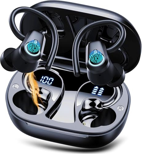 Wireless Earbuds, Sports Bluetooth 5.3 Headphones In Ear with HiFi Stereo, 50H Playtime Bluetooth Earphones with ENC Noise Cancelling Mic, LED Display, IP7 Waterproof Headphones for Workout/Running