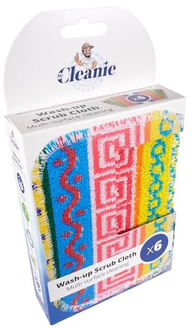 Mr Cleanie 6-Pack Scrub Cloths Multipurpose Non-Scratch Eco Friendly Cotton Dish Washing Up Scourer for Kitchen and Household Cleaning Dishwasher Safe Reusable