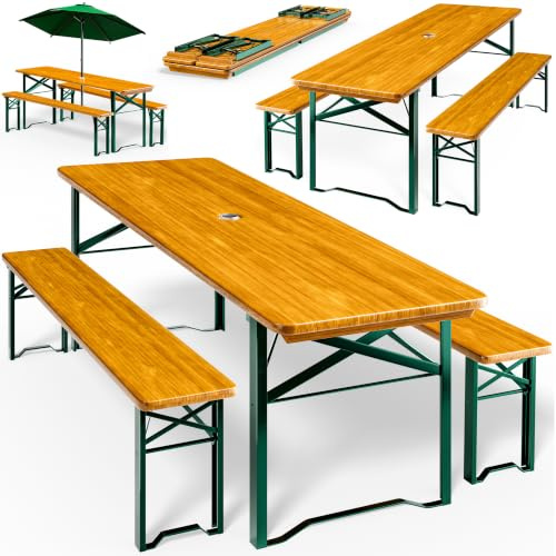 Casaria® 2er Set Bierzeltgarnitur 170cm Klappbar Stabil 3 Teilig 2X Bierbank 1x Tisch Holz Biertischgarnitur Festzeltgarnitur Biergarten Biergarnitur