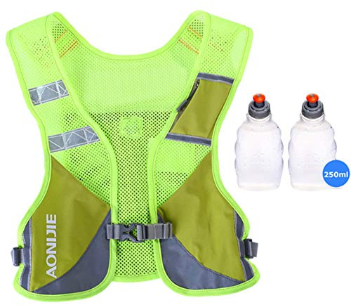 AONIJIE Ultraleicht Trinkrucksack Laufen Marathon Rucksack Getränketasche mit 2 Stück Trinkflaschen (Grün)