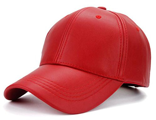 Kuyou Unisex klassisk PU-läder baseballkeps sport utomhus basebollkeps keps, röd, En Storlek