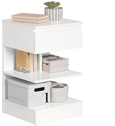 SoBuy Table de Chevet avec Tiroir et 2 Étagères 39x39x65 cm | Table de Nuit Table d'appoint moderne avec rangement pour chambre à coucher, Blanc FBT49-W