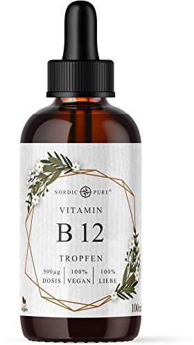 Vitamin B12 Tropfen - Methylcobalamin, 500µg pro Tagesdosis - 2500 Tropfen in 100ml, frei von Konservierungsstoffen, vegan & hochdosiert