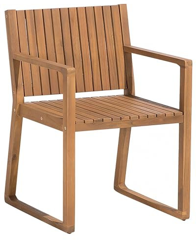 Beliani Gartenstuhl mit Armlehnen Akazienholz Hellbraun Lamellenoptik rustikal Sassari