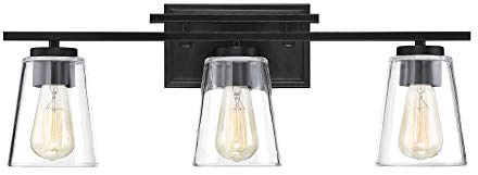 Savoy House 8-1020-3-BK Calhoun Contemporary Modern Bohemian Clear Glass Bathroom Vanity Wall Light, 3-Light 180 Total Watts, 9 H x 24 W, Black