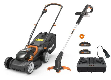 Worx WG927E 40V Cordless Lawnmower & Trimmer Twin Pack – 34cm Mower & 20V Grass Trimmer – Ideal for Medium Gardens (230㎡) Includes 2x 2.0Ah Batteries & Charger – PowerShare Compatible