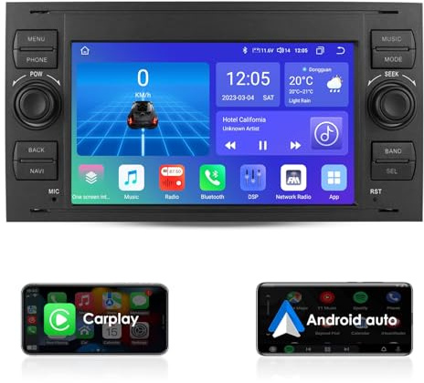 Android 12 Autoradio für Ford C-Max Connect Fiesta Fusion Kuga Mondeo Galaxy Kuga Mondeo S-Max Transit Focus, 4+32GB GPS-Navigation Unterstützen Sie CarPlay Android Auto Wetteranzeige DSP (schwarz)
