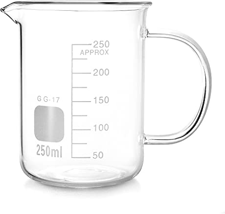 QWORK Vaso medidor con asa, 250ml/8.45oz, vidrio borosilicatado, vaso medidor, vaso con pitorro