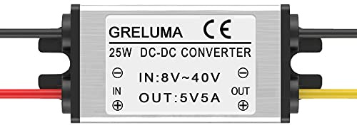 Greluma 1 Pc DC 12V 24V bis 5V Abwärtswandler Regler 5A 25W Netzteil Reduzierstück für Autoelektronik LKW Fahrzeugboot Solaranlage (DC 8-40V Eingänge)