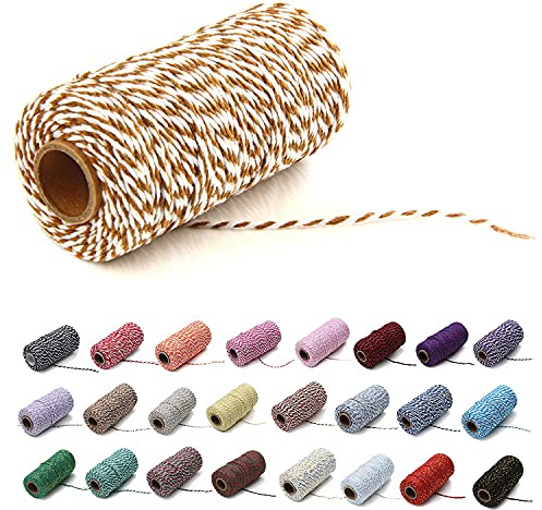 Natural Twine Cotton String Christmas Natural Jute Colored Cotton String Rope Craft Cord Gift Wrapping Twine (1 Roll, Brown & White)