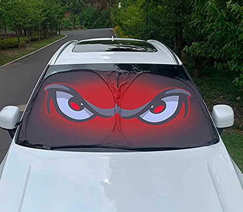 Cartoon Augen Boshafter Ausdruck Frontscheibenabdeckung Auto Scheibenabdeckung Faltbar Sonnenschutz für Windschutzscheibe Sonnenblende Auto UV Universal 130×70cm (Rot)