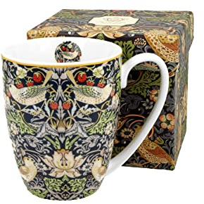 DUO ART GALLERY Klassischer Becher 380 ml STRAWBERRY THIEF BLUE New Bone China Porzellan