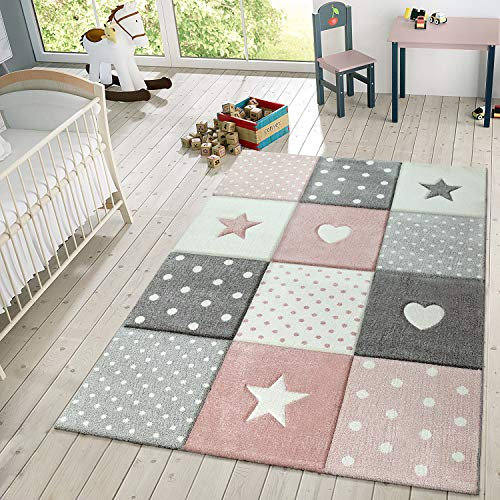 TT Home Kinderteppich Teppich Kinderzimmer Mädchen Kinder 3D Prinzessin Sterne Krone, Farbe: Pink, Größe:200 cm Rund