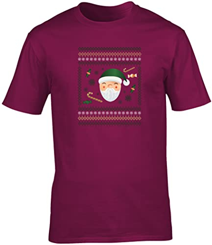 Hippowarehouse Christmas Jumper Day Fairisle Santa Unisex Short Sleeve t-Shirt (Specific Size Guide in Description) Maroon