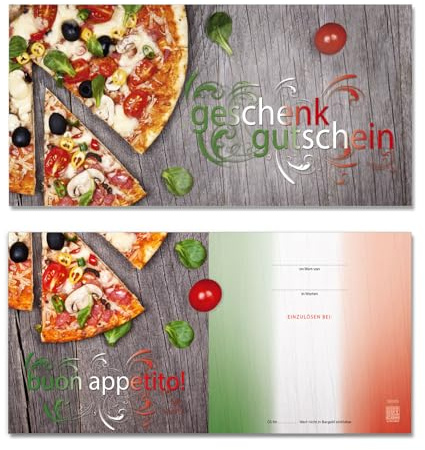 GESCHENKGUTSCHEINcom by POS-HAUER. 10 Gutscheine, blanko zum selber Ausfüllen. Für Italienische Restaurants. Pizzagutscheine.