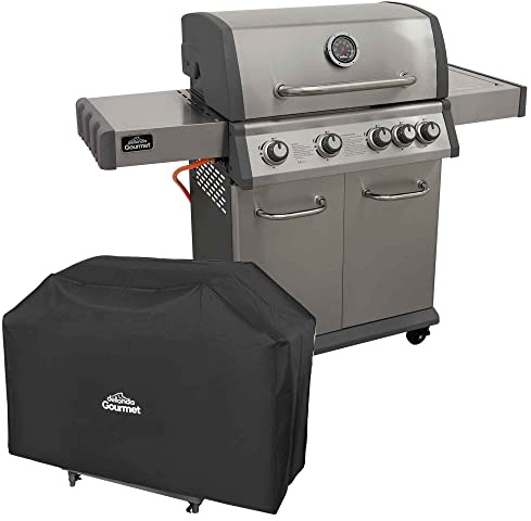 Dellonda 4+1 Burner Deluxe Gas BBQ with Piezo Ignition & Water-Resistant Oxford Style Cover, Stainless Steel - DG231