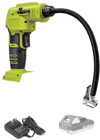 Auto Joe 24V-AJC1-LTE-P1 24-Volt IONMAX Cordless Portable Air Compressor Kit, w/ 2.0-Ah Battery, Charger, Storage Bag, and Nozzle Adapters, Green