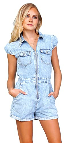 SS7 Womens Playsuit Denim Zipped Shorts Suit