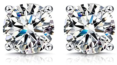 KRFY Moissanite Pendientes 1ct 2ct Corte Redondo Brillante D Color VVS1 Diamantes Creados 18 K Chapado en Oro Blanco Plata Esterlina Moissanite Pendientes con Respaldo de Silicona 6MM