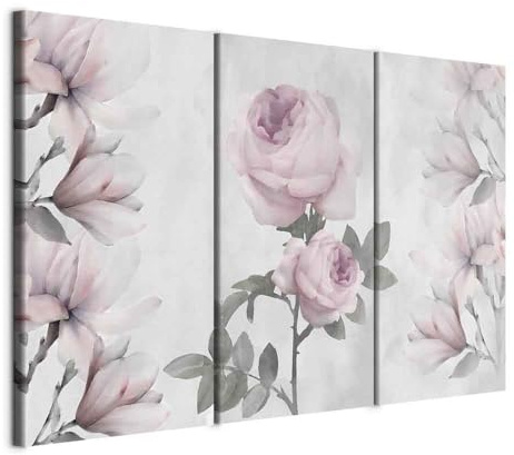 murando - Leinwandbild Rosen Magnolien Blätter, 120x80 cm, 3-teilig, modern | Hochwertige Leinwand, sofort aufhängbar, ideal fürs Wohn- oder Schlafzimmer, wasserfest und lichtecht, langlebig, stilvoll