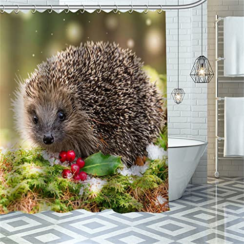 Dooqon Duschvorhang 180x180cm, Igelblätter Duschvorhänge Antischimmel Wasserdicht Gewichteter Polyester Stoff, Waschbar, Textil Badvorhang für Dusche und Badewanne Dekor 3D Shower Curtains mit Haken