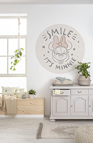 Komar Dot - runde und selbstklebende Vlies Fototapete - Minnie Chubby Cheeks - Durchmesser 125 cm - Disney, Kinderzimmer, Tapete