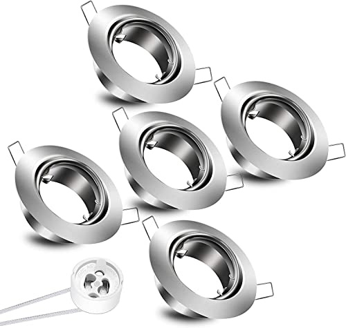 EXTRASTAR Marco para Focos Empotrados, Aro para Bombillas GU10, Foco Empotrable Downlight, Incluye Casquillos, Plata, 5Pcs