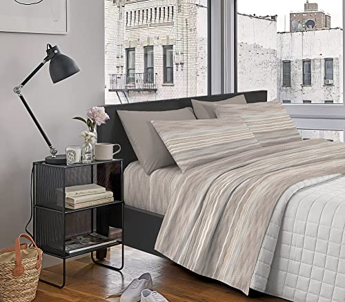 IlGruppone Completo Letto Lenzuola, parure, Flanella Calda e Morbida,Made in Italy Anti Pilling Felpato Flanellato - Beige - 1 Piazza (1 Piazza, Riga Beige501)