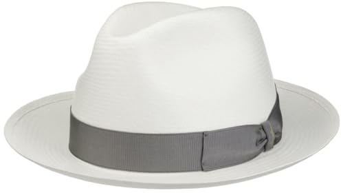 Borsalino Sombrero Panamá Big Brim Mujer/Hombre - Made in Italy Paja de Bogart con Banda Grosgrain, Grosgrain Primavera/Verano Verano - 59 cm Natural-Gris