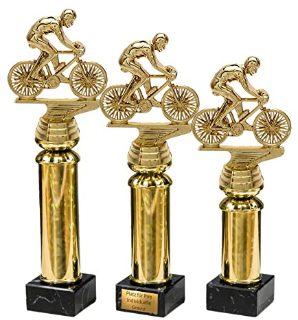 eberin · Radsport Pokal mit Gravur/Wunschtext · Stadtradeln · Fahrradpokal · Rennrad mit Fahrer auf Goldsäule/Marmor schwarz · Tour Pokal in 3 Größen erhältlich ·