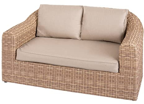 Hespéride - Divano da Giardino Mooréa Savana - 2 posti - Antiruggine - Resina Intrecciata - Cuscini sfoderabili - Tessuto Idrorepellente - Piedini Regolabili