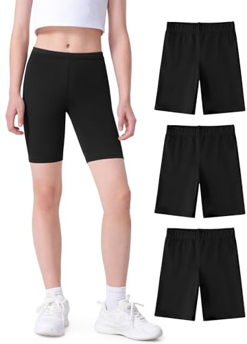 Witwot 3 Pack Girls Cycling Shorts Dance Bike Cotton Gym for Kids 9-10 Years Black, Tag 150