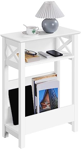 Yaheetech Narrow Side Table, Slim End Table with Storage Shelf, 70cm Height Sofa End Table, Modern Thin Side Table Small Bedside Table Nightstand with Magazine Rack for Living Room Small Space