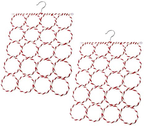 2 pcs Scarf Hanger, DBAILY 20 Ring Scarf Ties Belts Organizer Shawl Storage Hanger Wardrobe Organizer Hooks Hanging Scarf Hijab Tie Organiser for Home Bedroom Bathroom Living Room