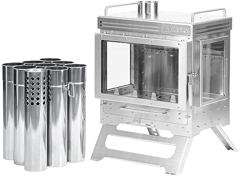 POMOLY Camping Stove, Dweller Max 3 Stainless Steel Wood Stove for Hiking, Cooking, Warming (with 3 Cups)
