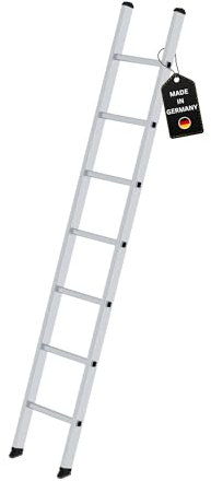 PROREGAL Sprossen-Anlegeleiter 350mm ohne Traverse Made in Germany | 7 Sprossen | Arbeitshöhe 3,3m | Traglast 150kg | Alu | Leiter, Trittleiter, Bockleiter, Sprossen-Doppelleiter